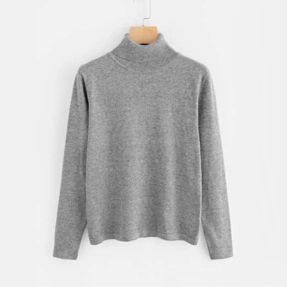 SHEIN Roll Neck Soft Knit Heather Grey Jumper